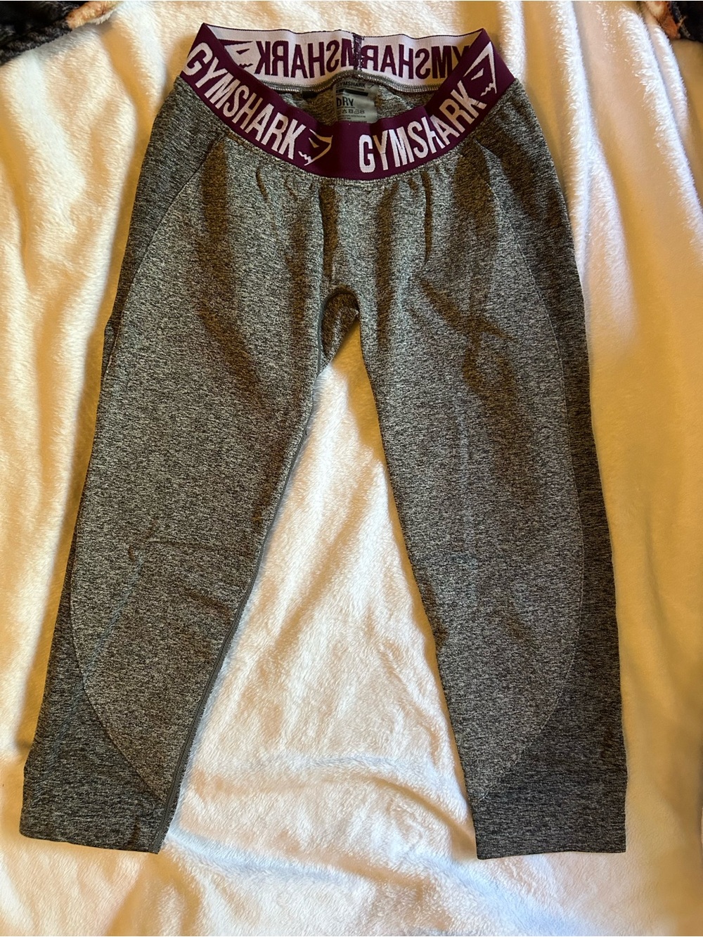 Gymshark Kids Grey Capri Leggings with Maroon Logo Waistband